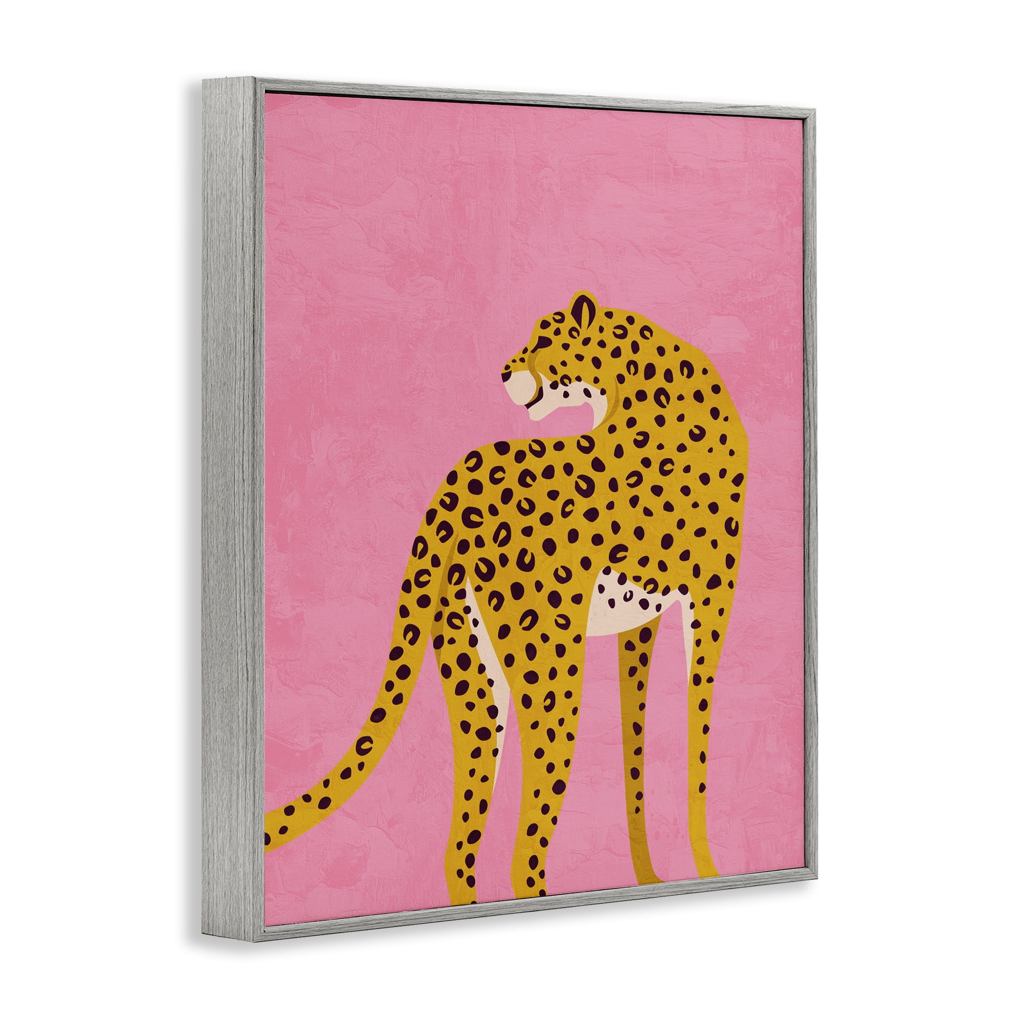 Stupell Industries Leopard on Pink Serenade Gray Framed Giclee Art, design by Kim Allen