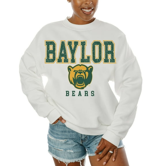 Women's Gameday Couture  White Baylor Bears Freestyle Fleece Pullover Sweatshirt