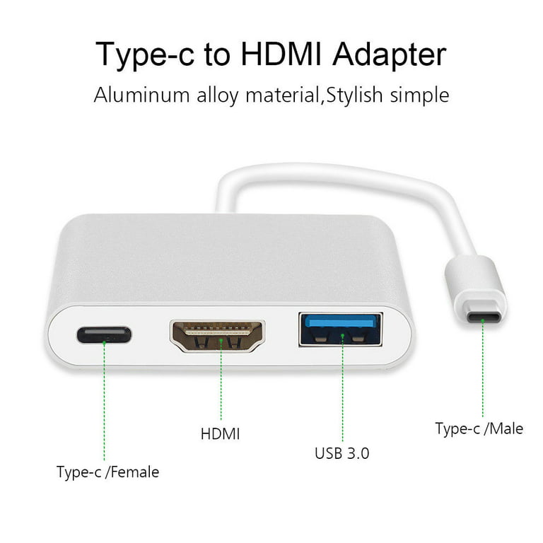 Adaptateur de charge USB 3.0 Type C vers HDMI, Hub USB-C 3.1 3 en 1
