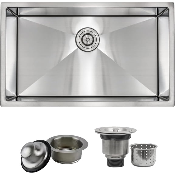 Strictly Sinks 30 Inch Stainless Steel Undermount Kitchen Sink – 16 Gauge Single Bowl Stainless Kitchen Sink with Sound Dampening Rubber Pads,Sink for Kitchen with 1 Strainer Drain & 1 Disposal Drain
