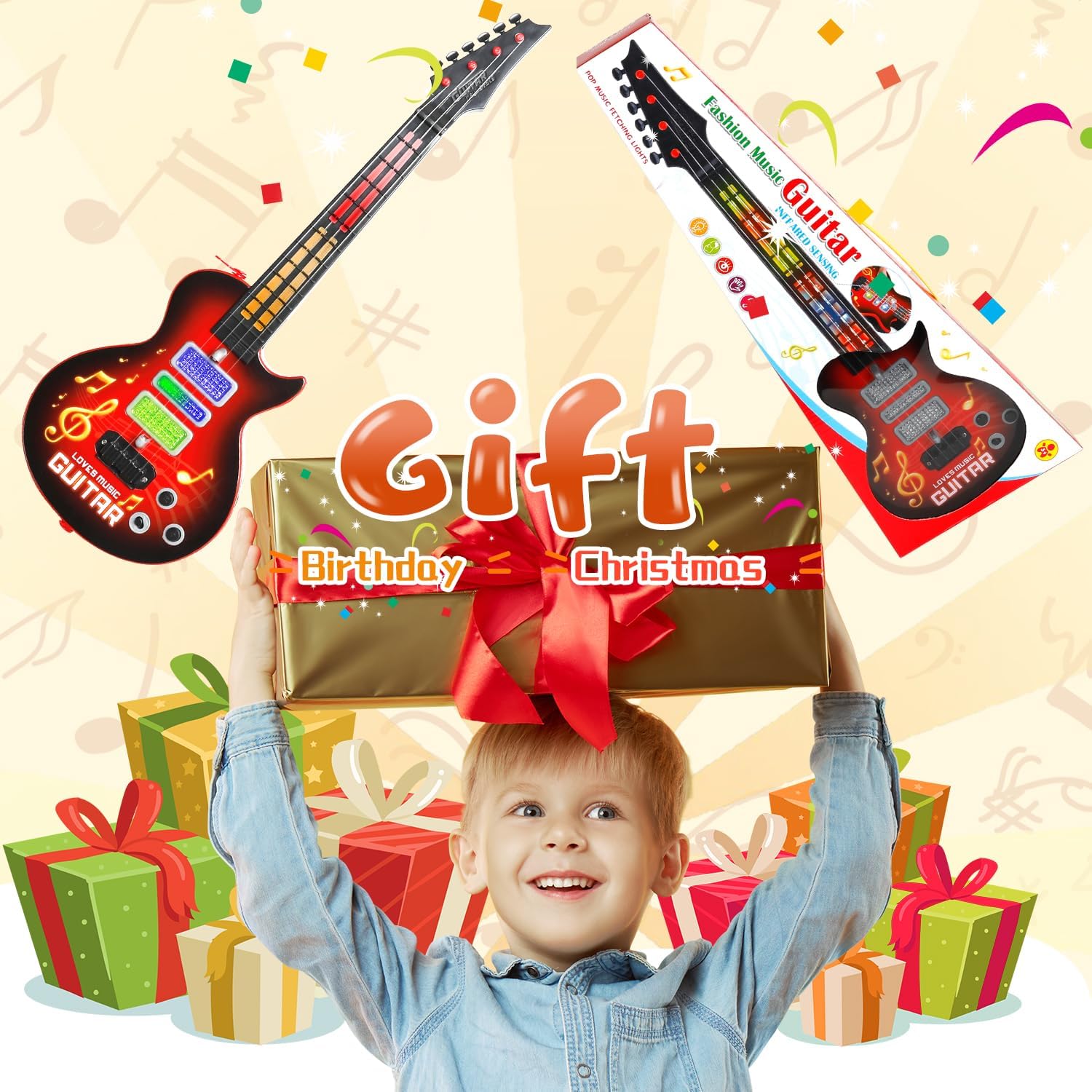Guitare Électrique Jouet Pour Enfants 57 Cm – 6 Cordes, 4 Modes De Jeu, Son Surround, Infrarouge – Bleu – Sans BPA