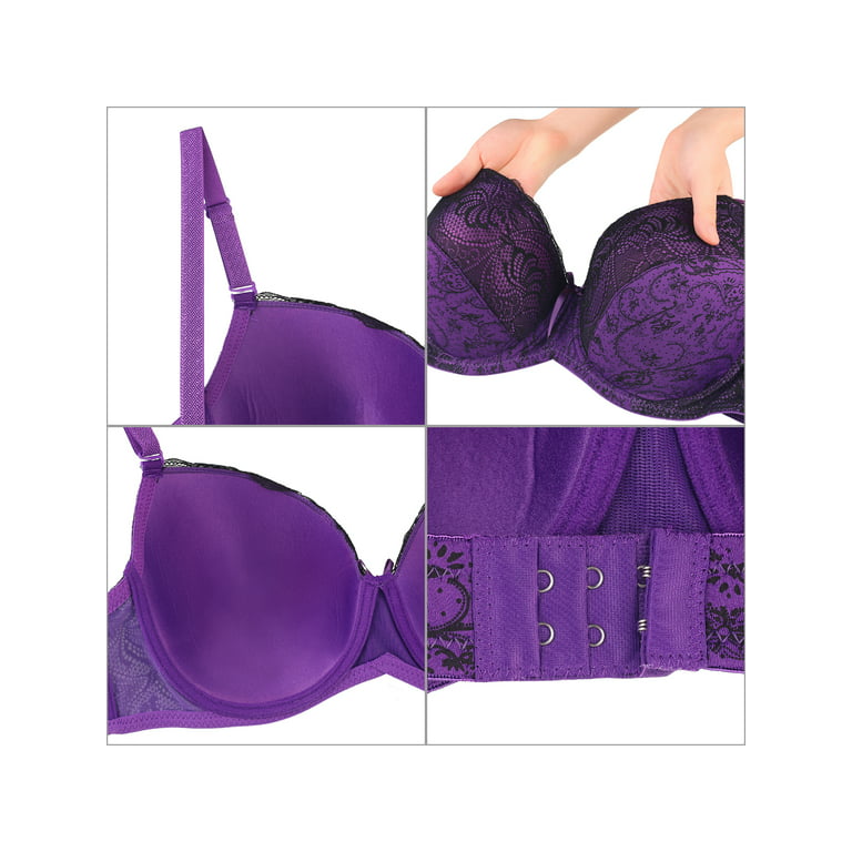 Unique Bargains Women's Lace Bra and Panty Sets Underwire Padded