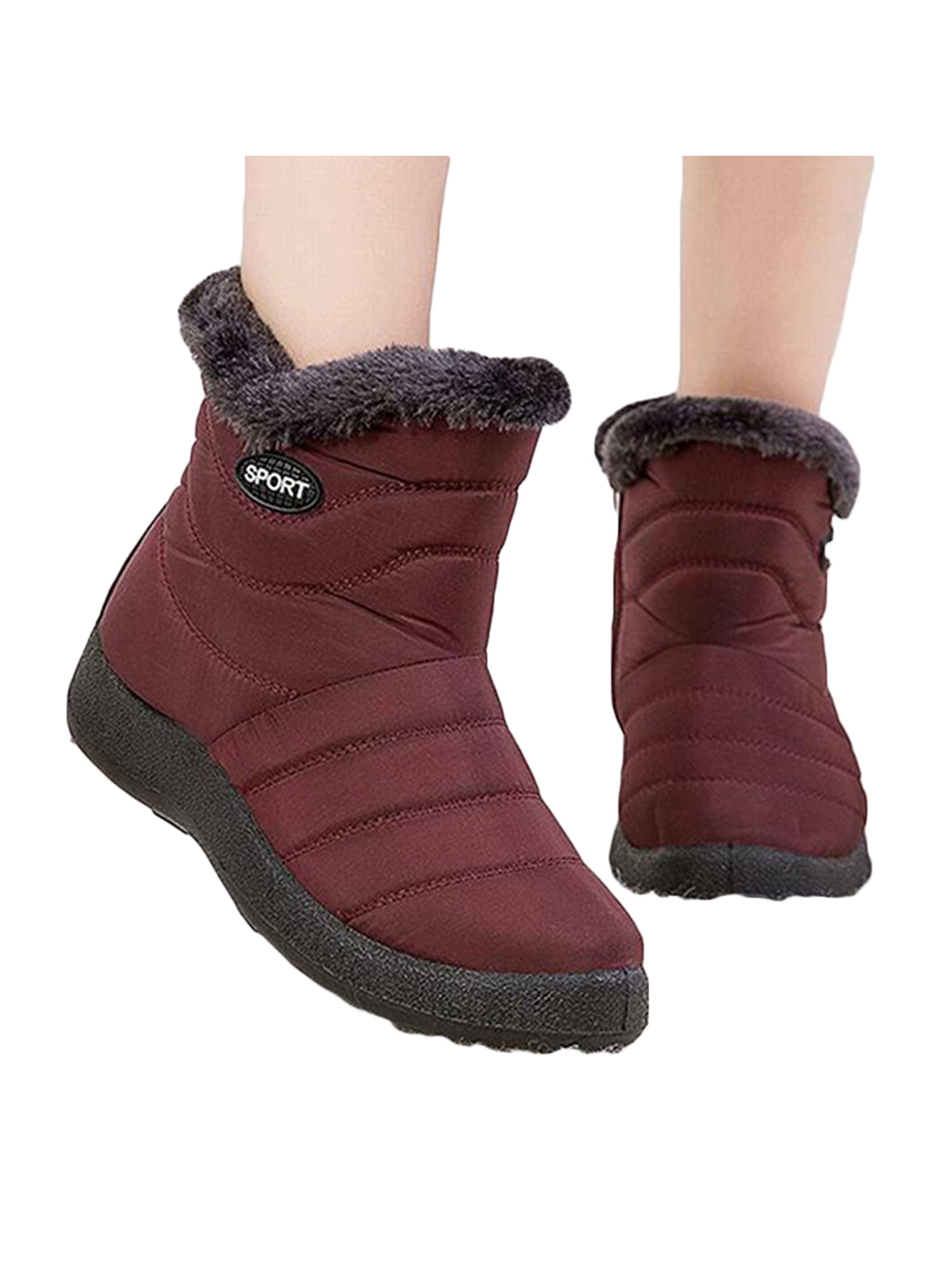Winter Women Snow Boots Mid-Calf Solid Flats Warm Plush Suede Ankle Shoes JA 