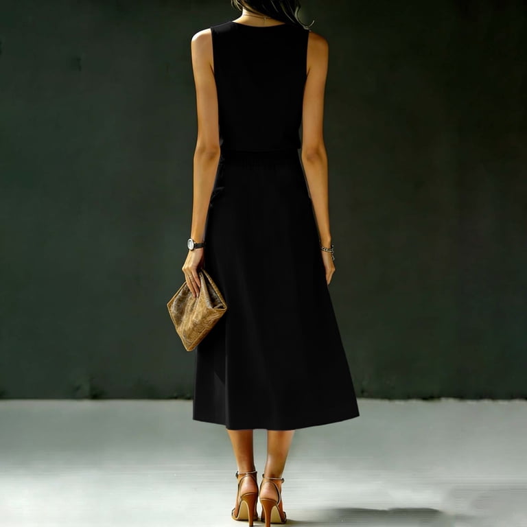a line dress for office Ignacia Office Casual Black & White Halter Mini A-Line Dress by Miss Circle New York