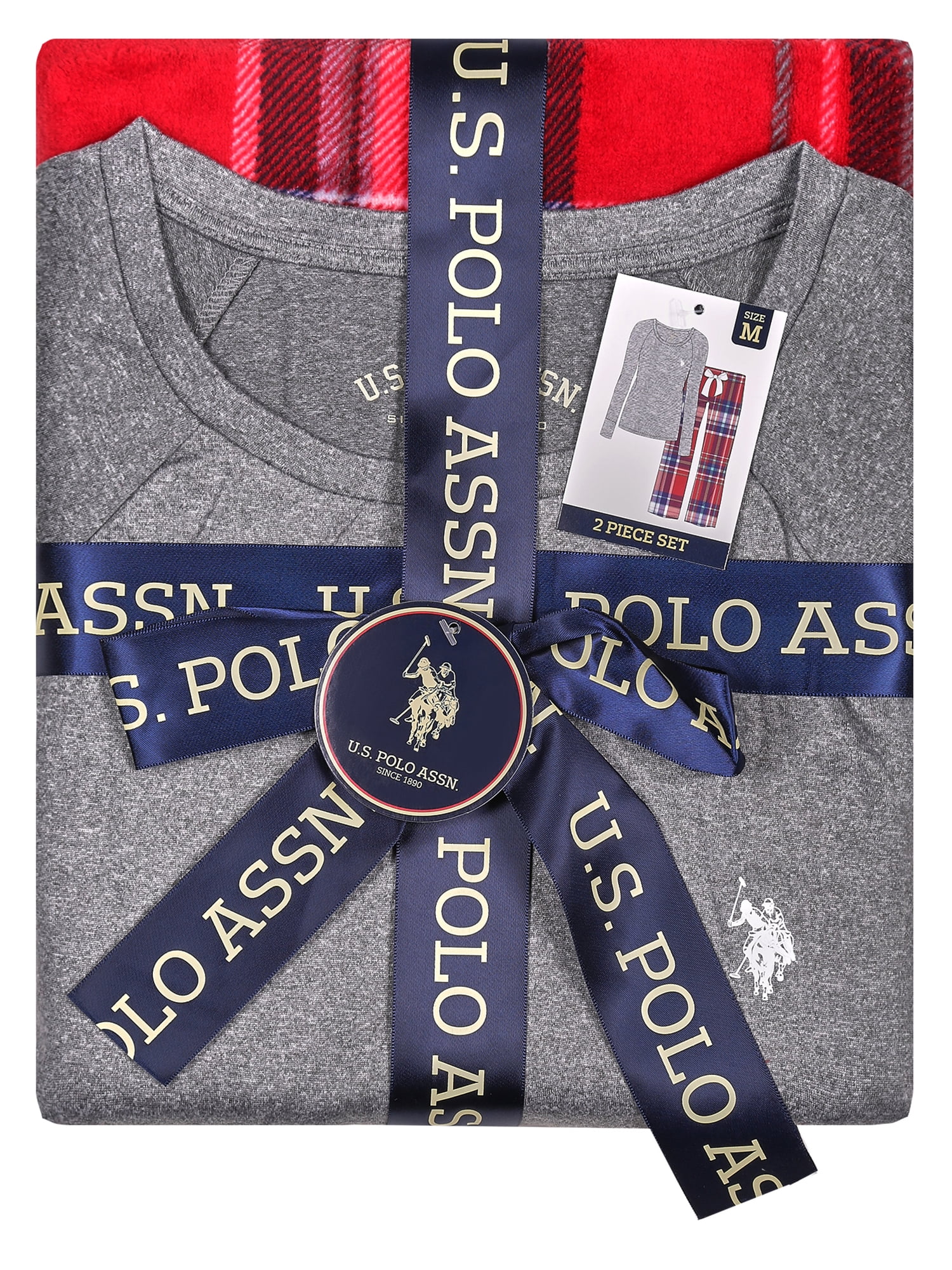 U.S. Polo Assn. Women's Holiday Giftable Long Sleeve Top and Plush Pant Pajama Sleep Set, 2-Piece, Sizes S-3X