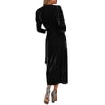 thumbnail image 4 of Arvbitana Women Elegent Velvet Midi Bodycon Dress Solid Color V-Neck Tie-Up Long Sleeve Dress Evening Party Dress Spring Fall Clothes, 4 of 5