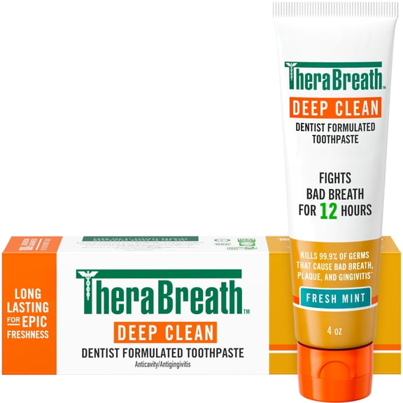 TheraBreath Deep Clean Toothpaste, Anticavity & Gingivitis Protection, Fresh Mint, 4 oz
