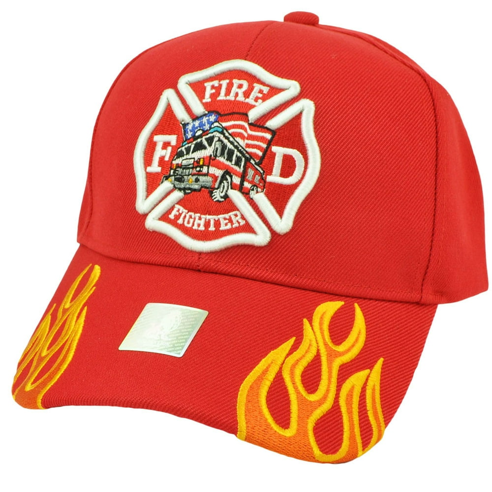 Fire Fighter Department Flames Rescue Dept Adjustable Red Hat Cap ...