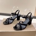 thumbnail image 5 of Kmdttou Women's Shoes Summer Casual Round-toe Sandals Middle Heel Chunky Heel Metal Buckle Sandals With Comfortable Plantar Fasciitis Arch Support(Size:35-40), 5 of 5