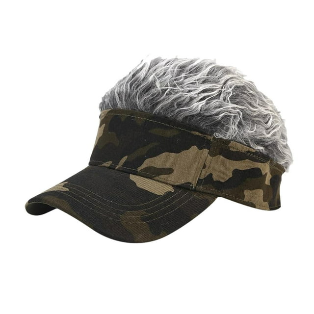 Almencla Men Baseball Cap Fake Hair Golf Hat Visor Hat Green + Gray