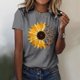 thumbnail image 3 of Gibobby Camisetas de verano para mujer Girasol Impreso O Cuello Camiseta Mujer Loose Fit Floral Impreso Camiseta Ropa Mujer(Gris,G), 3 of 4