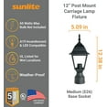 thumbnail image 2 of Sunlite 41322-SU Post Mount Carriage Lamp Fixture, Medium Base (E26) Socket, Mounts on 3" Post (Not Included), UL Listed, Black Finish, 2 of 6