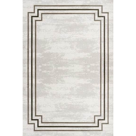 Cream Framed Area Rugs for Living Room Washable Rugs Boho Moroccan Area Rug Soft Neutral Geometric Bohemian Carpet Distressed Indoor Rug for Bedroom Dining Room Office Foldable Nonslip Rug