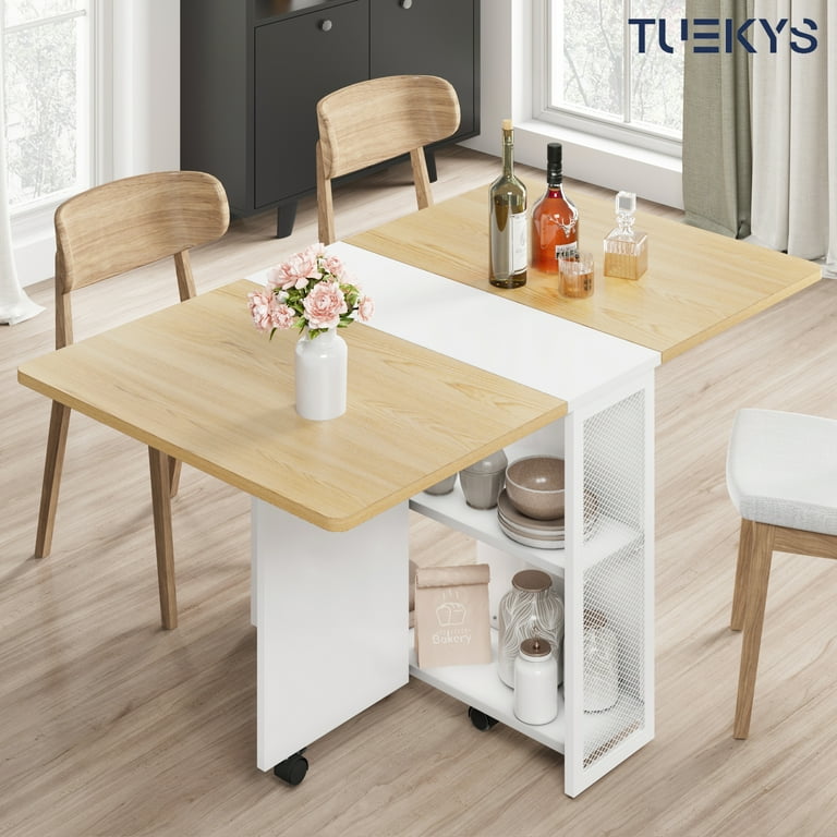 Tuekys Folding Dining Table Drop Leaf Kitchen Table with 2 Storage Racks Perfect for Small Spaces Multifunction Space Saving Table Extension Dinner