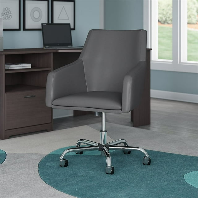 Bush Business Furniture Jamestown Mid Back Leather Box Chair in Dark Gray