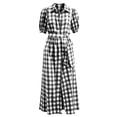 thumbnail image 7 of Ayolanni V Neck Dresses for Women Plaid Short Sleeve A-Line Maxi Dress Party Belted Birthday Elegant Long Dress with Puff Sleeve Black L, 7 of 7