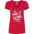 thumbnail image 3 of Inktastic Spring Break the Beach is My Happy Place Women's V-Neck T-Shirt, 3 of 5