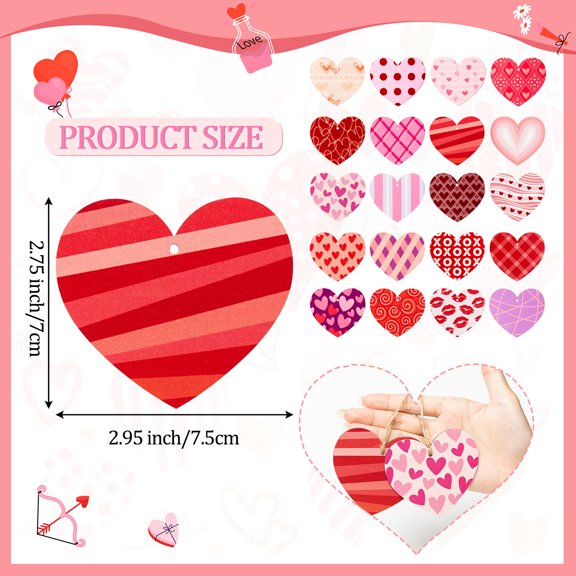 Haooryx Heart Shape Wooden Pendant for Wedding Decoration, 10 Styles Heart Shape Centerpiece for Party Hanging Decor,30pack