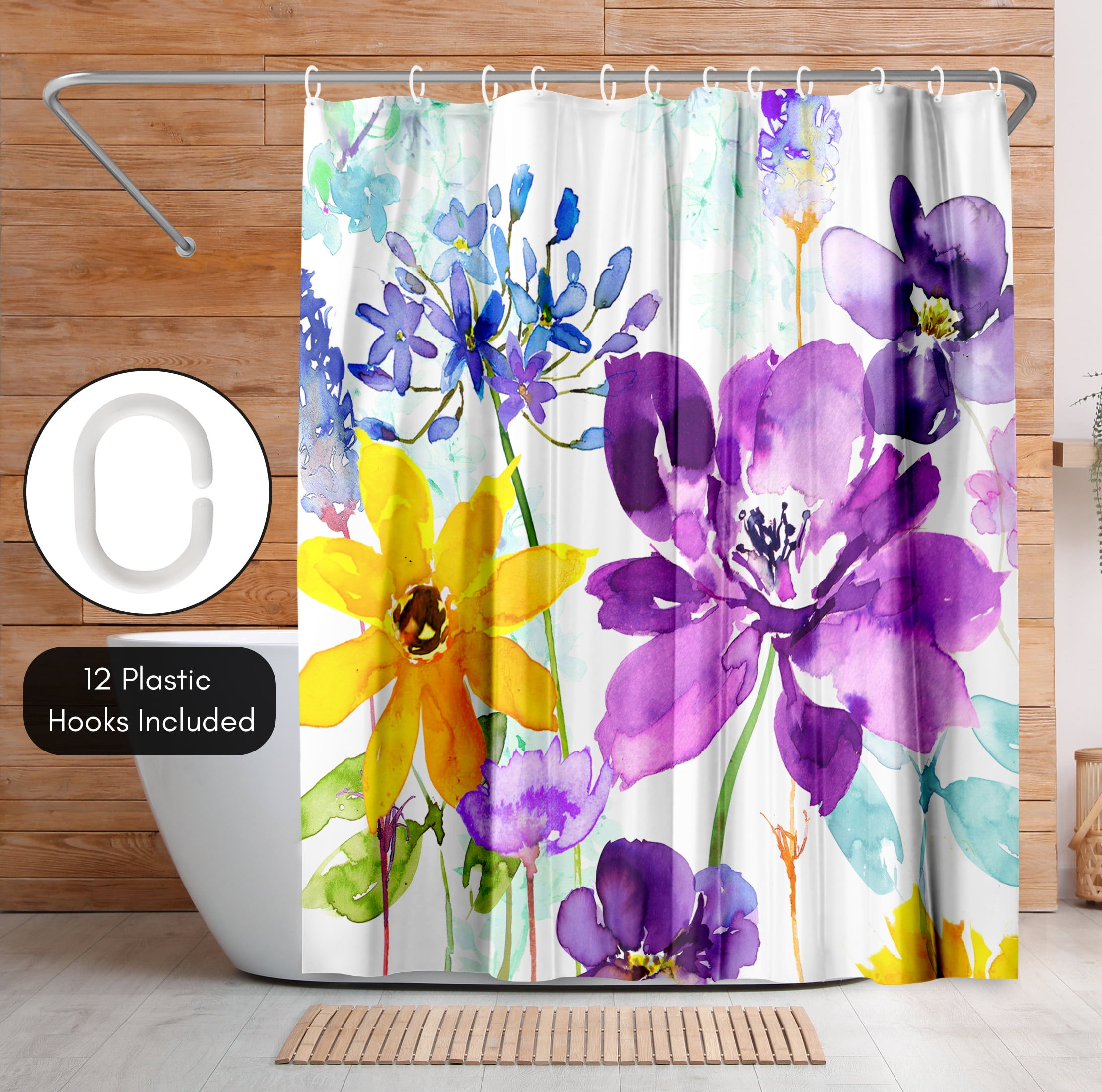 Americanflat 71" x 74" Shower Curtain, Floral Shimmer by Harrison Ripley