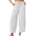 thumbnail image 7 of Htigea Clearance Women Summer Capri Pants Trousers Pants Drawstring Waist Wide Leg Casual Loose Fit Dressy Pants Today Sales White 2XL, 7 of 7