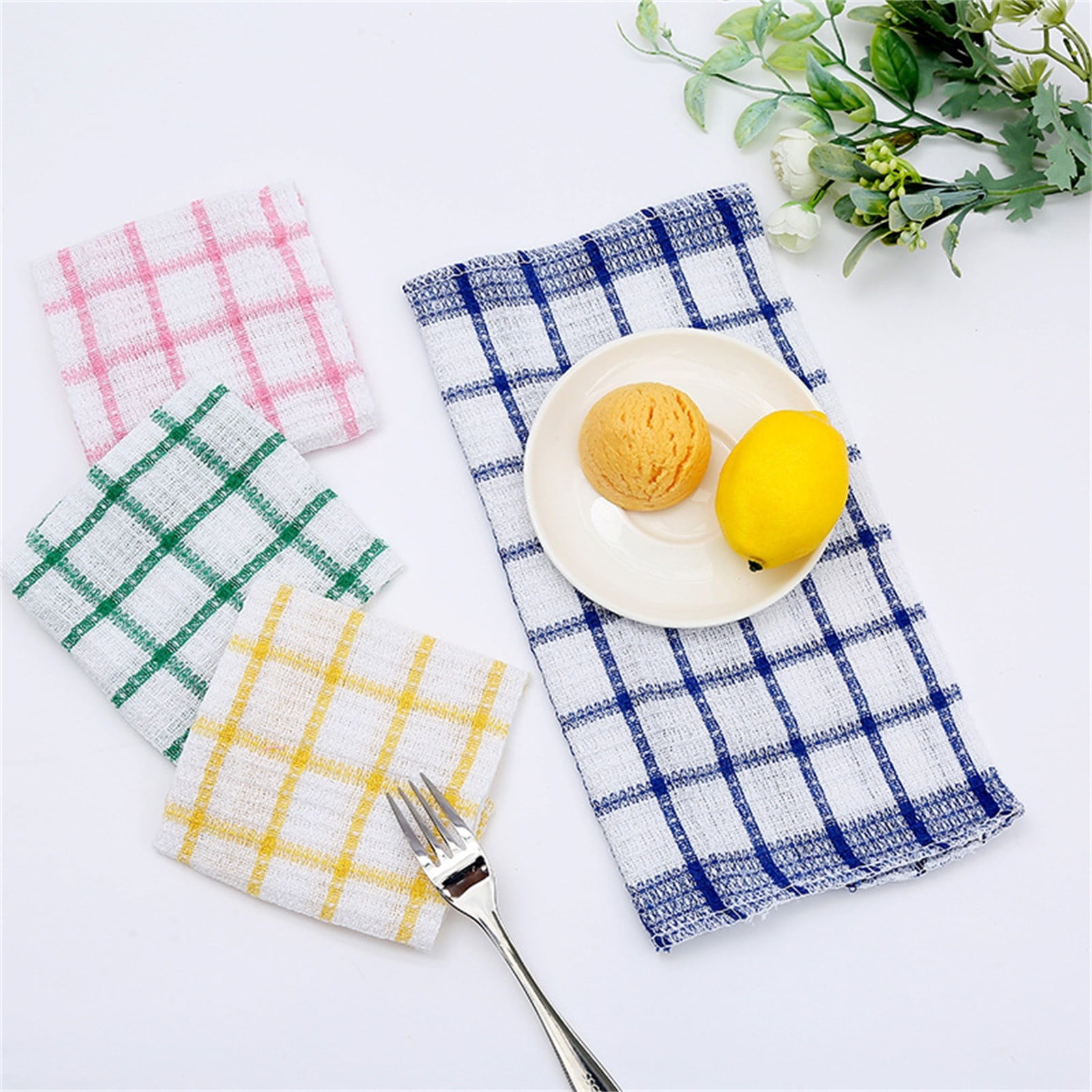 4 Pack Kitchen Towels and Dishcloths Sets,100% Cotton Soft Absorbent Quick Drying Dish Towels for Kitchen,Washing Dishes,12x12 Inches, Multi Color