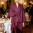 thumbnail image 3 of Cape Shawl for Women Elegant Solid Open Front Wrap Simple Double Sided Poncho Cover Up Dressy Party Travel Office Leisure Layering Cloak with Split Hem, 3 of 6