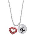 thumbnail image 1 of Delight Jewelry Silvertone Open Heart with Red Crystal Border Silvertone Script Initial Disc - X - Charm Necklace, 20"+3", 1 of 1