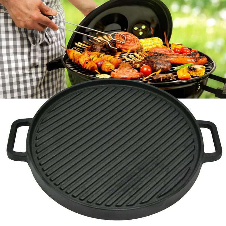 CHICIRIS Cooking Pan,Griddle Pan,30cm/11.8in Cast Iron Double Sided Baking  Tray Round Grill Barbecue Pan for Outdoor Home 