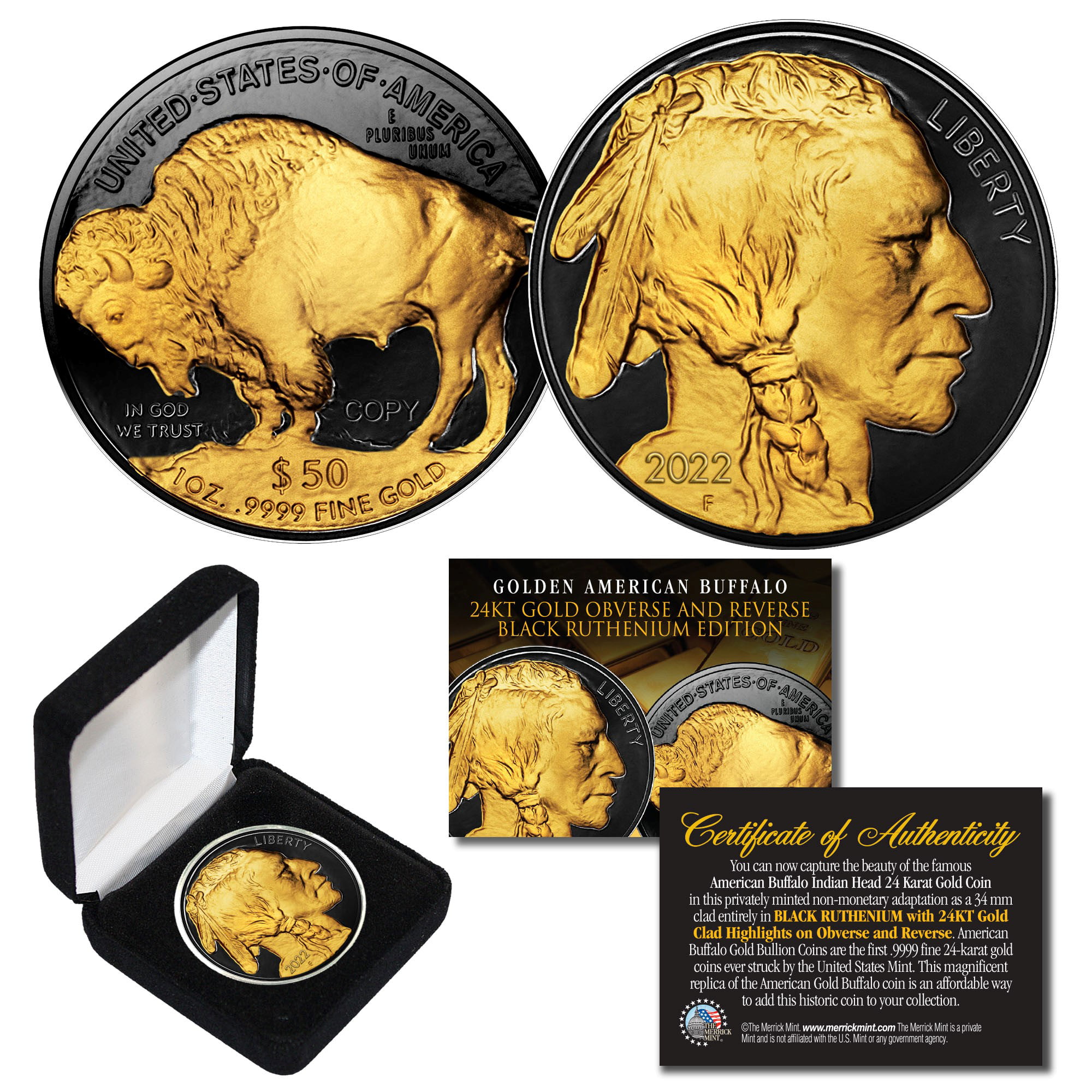 2020 Lunar YEAR OF THE RAT 24K Gold Clad $50 American Buffalo Tribute Coin BOX 