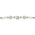 thumbnail image 2 of 925 Sterling Silver and 10k Yellow Gold Green Prasiolite White Created Sapphire and White Lab Grown Diamond Bracelet for Women (3.18 Cttw, Round 7MM and 6MM, 6.5/7/7.5 inch, Made in Italy), 2 of 4