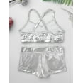 thumbnail image 4 of Rswnyirn Kids Girls' 2-Pieces Gymnastics Dancing Crop Top with Shorts Set Dancewear Silver 5-6, 4 of 7