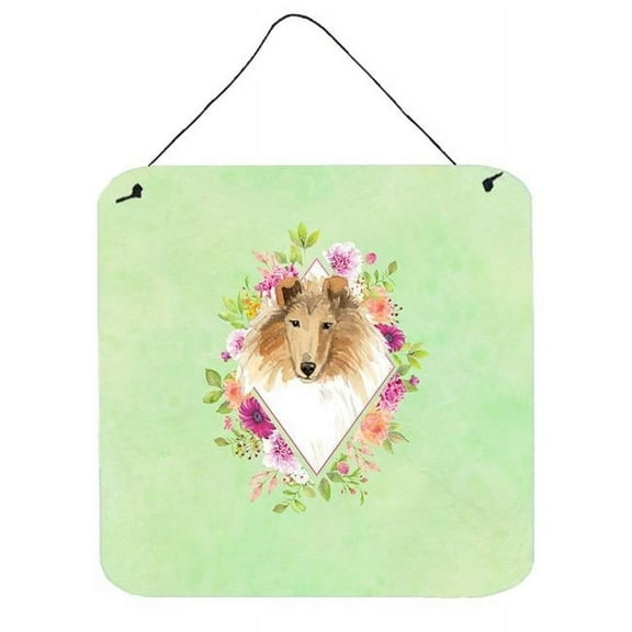 Carolines Treasures CK4376DS66 Collie Green Flowers Wall or Door Hanging Prints 6x6 multicolor