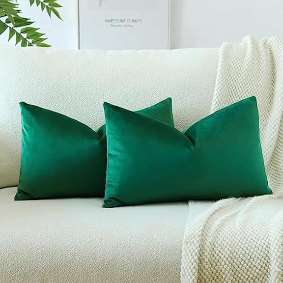 Eryueer Set of 2 Velvet Soft Solid Cushion Covers 30x50 cm Decorative Throw Pillow Covers Soft Lumbar Cushion Case Couch Home Decor Throw Pillow Cases for Sofa Bedroom 12x20 Inch (Green)