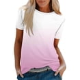 thumbnail image 1 of Blusas para las Mujeres Casual, Rayas Impresas Patchwork Manga Corta Cuello Redondo Top Hecho de 95% Poliéster 5% Spandex para el Verano, Tops Cortos para las Mujeres, 1 of 4