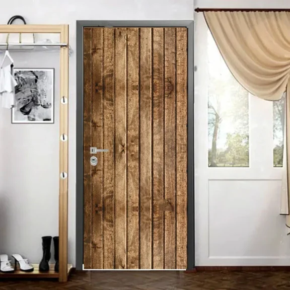 Wooden Door Stickers Imitation Wood Doors Sticker D Self-Adhesive Vinyl Wallpaper Art Mural Bedroom