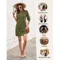 thumbnail image 4 of Vestido LUYAA, manga 3/4, cuello redondo, holgado, verde oliva, 4 of 6