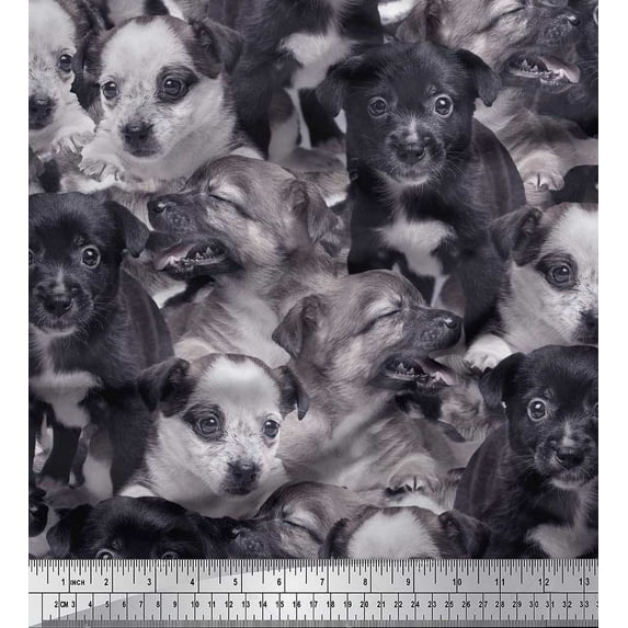 Soimoi Rayon Fabric Puppies Scene Print Fabric by The Yard 42 Inch Wide
