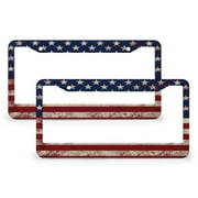 Usa Flag American Flag License Plate Frame - 2 Pack Aluminum License Plate Holder Covers, Metal Car Decorative Tag Frames For Standard Us Canada With Screw Caps