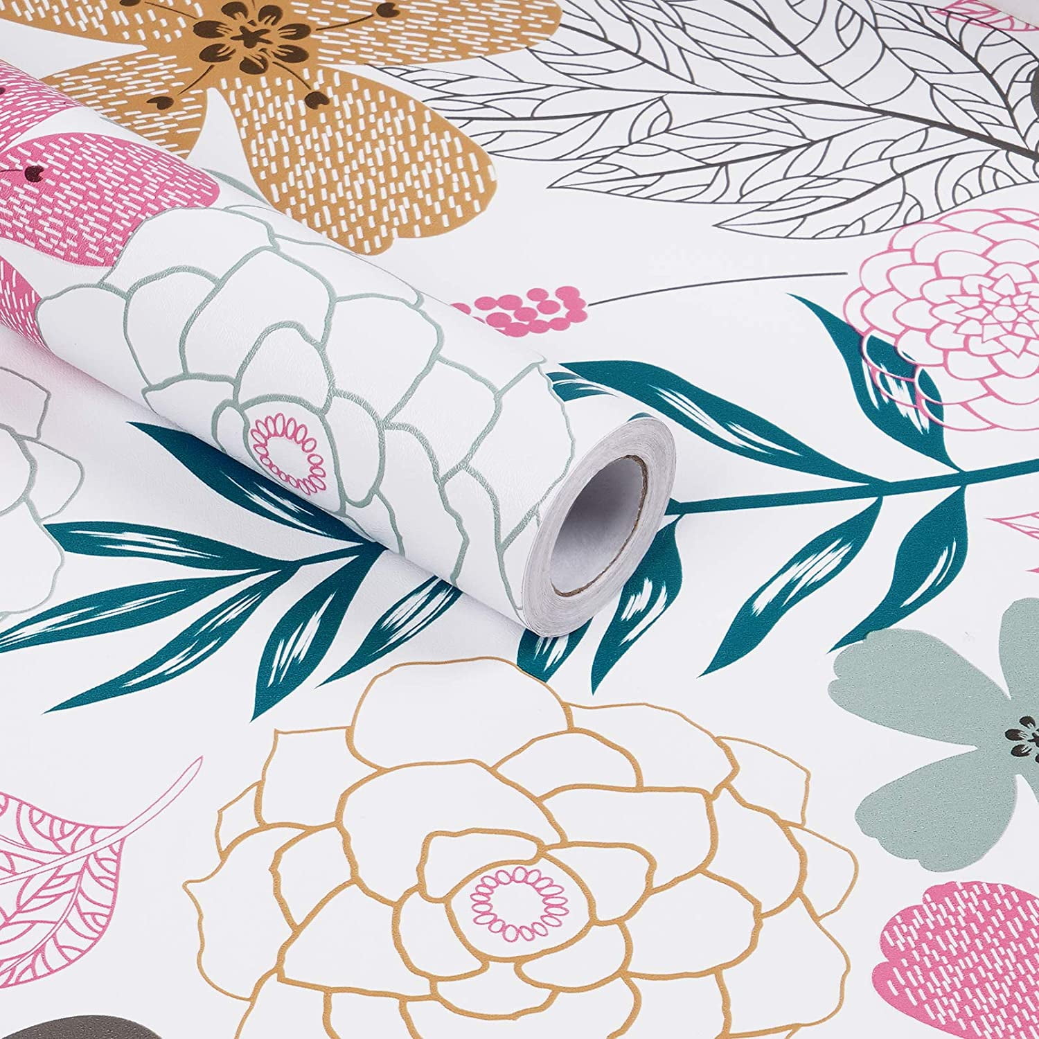 Caltero Peel and Stick Floral Wallpaper Self-Adhesive Removable Contact Paper for Wall Decor, 17.7in x394in