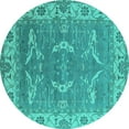 thumbnail image 1 of Ahgly Company Indoor Round Oriental Turquoise Blue Industrial Area Rugs, 4' Round, 1 of 4