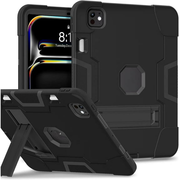 REQO for New iPad Pro 11 Inch Case 2024 5th Generation(M4):with Pen Holder 3-Layer Structure Portable Hybrid Shock-Proof Cover Case with Kickstand Cover
