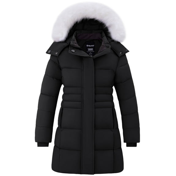 Wantdo Girl's Winter Coat Padded Winter Jacket Windproof Winter Parka Jacket with Hood Black 10/12