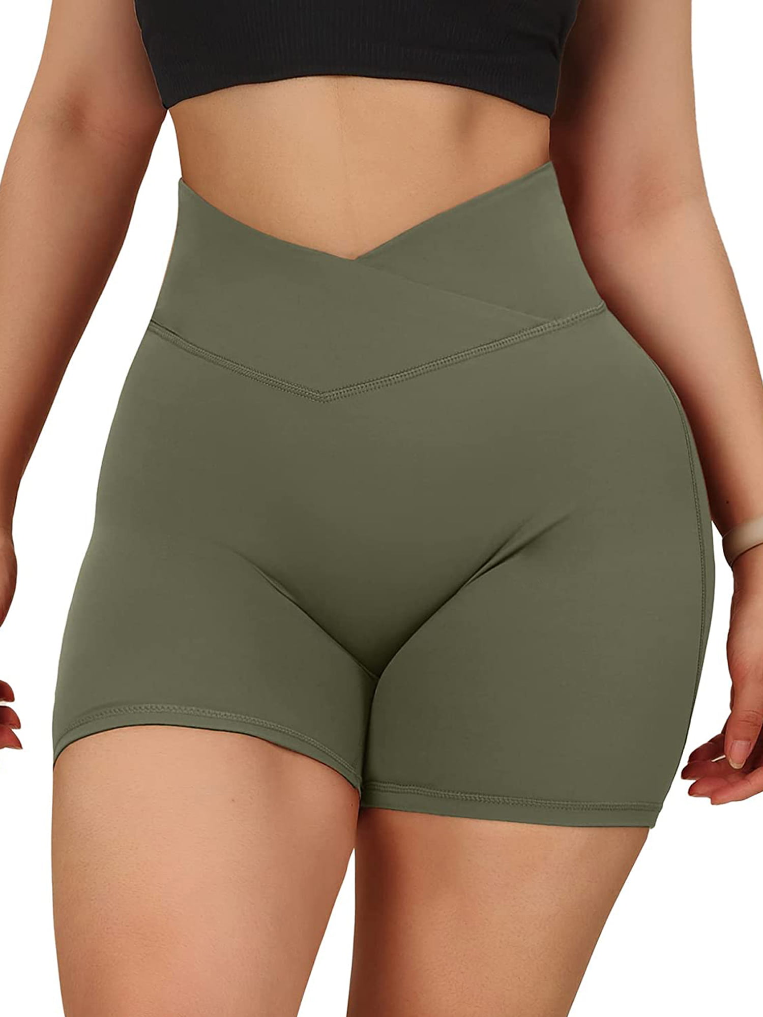 Womens High Waist Yoga Shorts Sports Hot Pants Casual Gym Workout(Green/M)