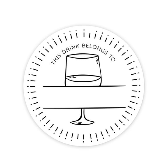 Koyal Wholesale Round Vinyl Drink Stickers, This Drink Belongs To, Half Full Wine Glass Design, Drink Labels 80-Pack