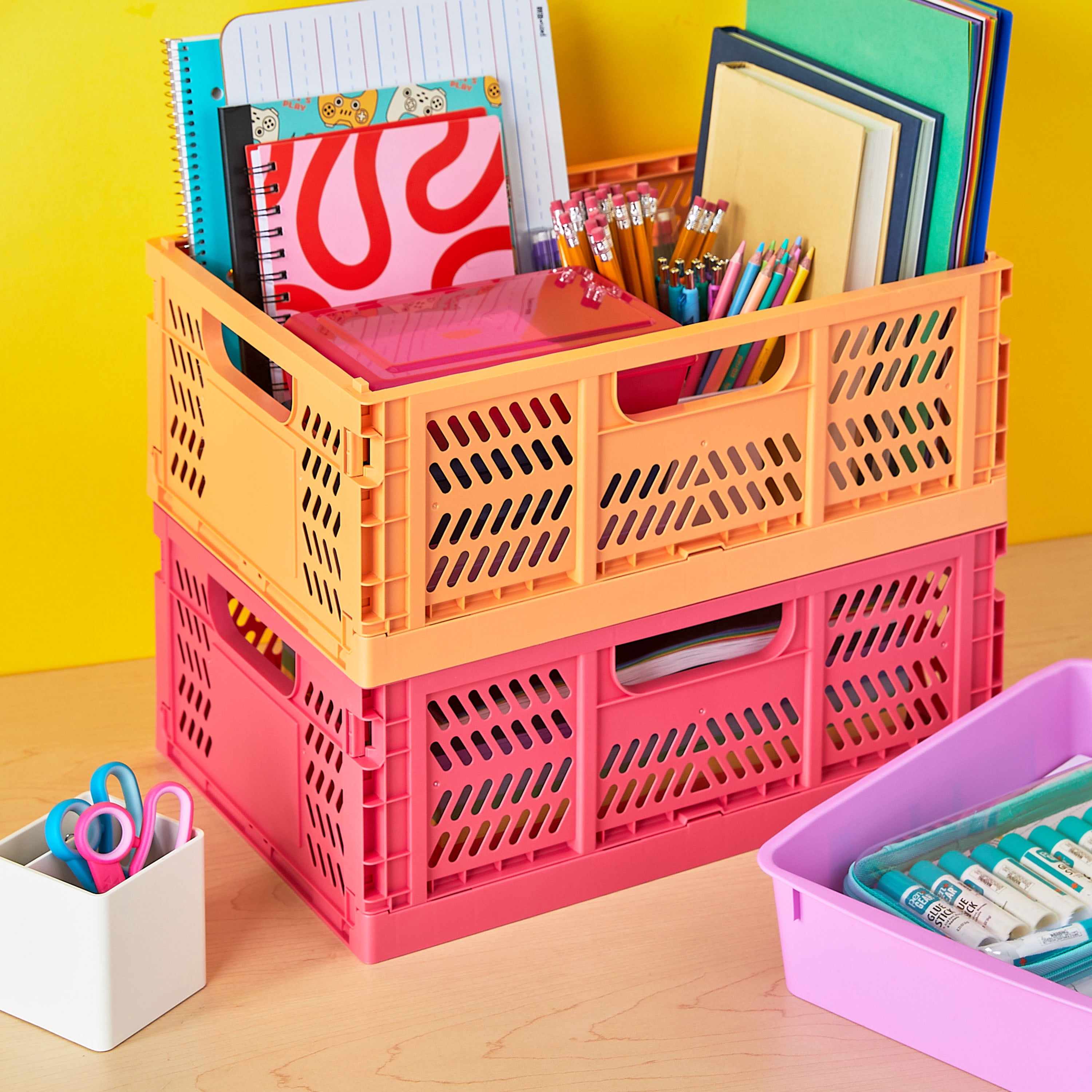 Pen+Gear Medium Collapsible Storage Crate, Coral, 16.92" W x 11.41" D x 6.22" H