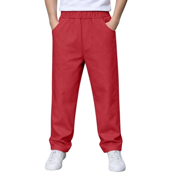 fatyb Kids Straight Leg Pants for Boys Girls Elastic Waist Pull on School Uniform Pants with Pockets