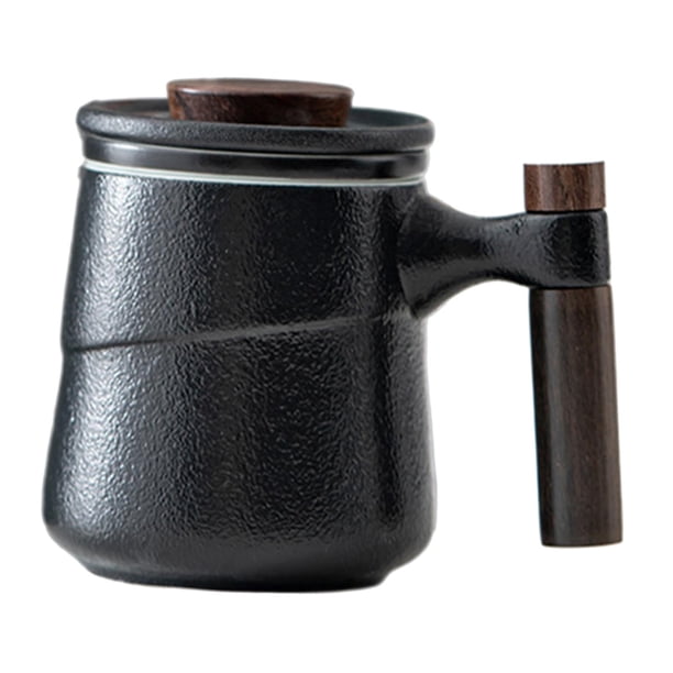 Taza de cerámica Sunnimix con tapa y Colador para té suelto color negro