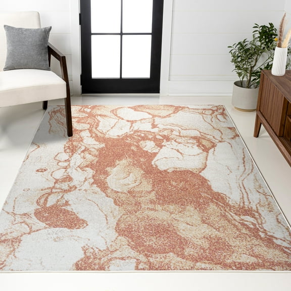 JONATHAN Y CONTEMPORARY POP 4 x 6 Area Rug, Marmo Abstract Marbled - Orange/Cream, CTP201A-4