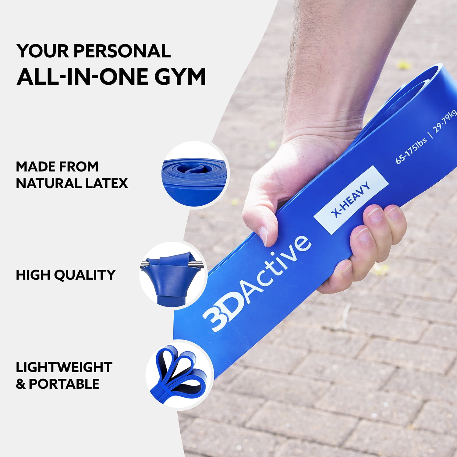 3DActive Resistance Band, Extra-Heavy Workout Band for Strength & Resistance Training with Free Exercise Guide - Blue (65 to175lbs)