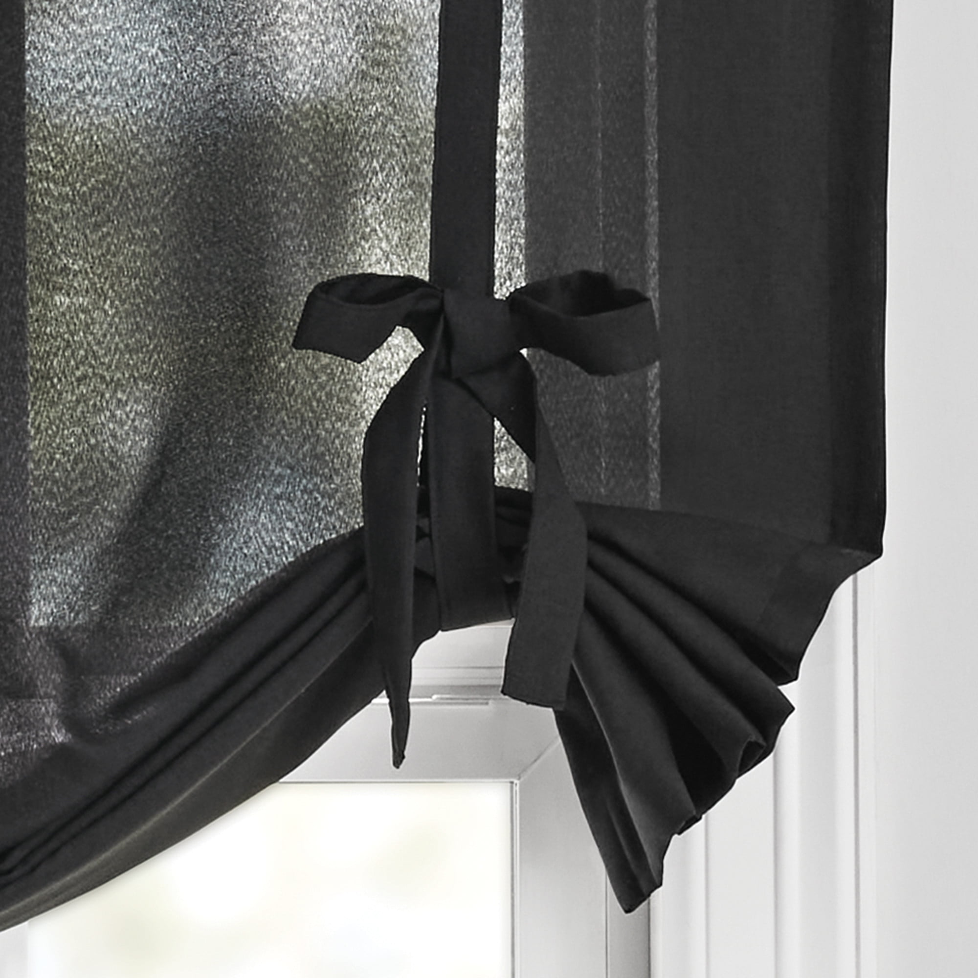 Mainstays Tie up Balloon Shade Pole Top, Rich Black, Polyester, Recycled Poly, 42"W x 63"L, 1 Piece, Indoor Curtain, Adult